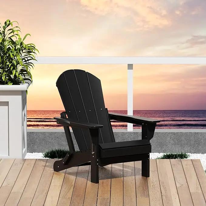 Westin Outdoors Laguna WO Home Outdoor Adirondack Folding Chair Lounger Seat Traditional Retro Home Furniture for Beach, Balcony, Backyard, Lawn, Patio, Pool, Deck, Garden (Black) by GreenHaven Gardens