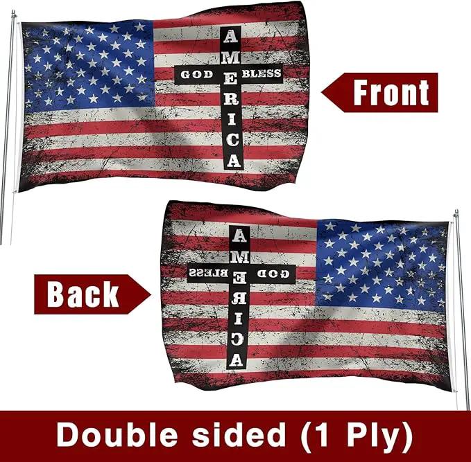 God Bless America Flag 3x5 ft, Double Sided Patriotic Usa Military Flag with Jesus and Cross for Outdoor House Yard Decorations, Patriotic Flag, Christian Gifts by GreenHaven Gardens