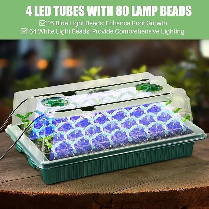 2 Pack Seed Starter Tray with Grow Light High Dome Seed Germination Kit 80 Cells with 4 LED Grow Lights Seedling Starter Kit with Smart Timer and 3 Modes for Home Gardeners, Indoor Greenhouse by GreenHaven Gardens