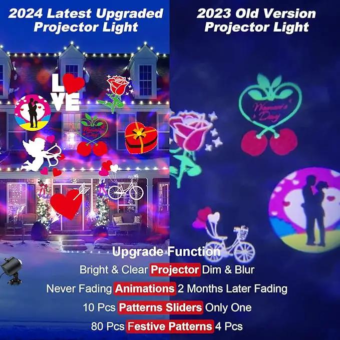 Brighter Valentine Decorations Projector Lights for Home, FLITI 2024 Upgraded Holiday Projector Display 8 Patterns at A Time (3D Ocean Wave & Patterns), Weather Proof Remote Valentine Decor Light Show by GreenHaven Gardens