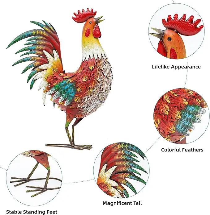 21" Metal Rooster Decor, Outdoor Garden Statues, Metal Chicken Sculpture for Backyard Patio Kitchen Decor by GreenHaven Gardens