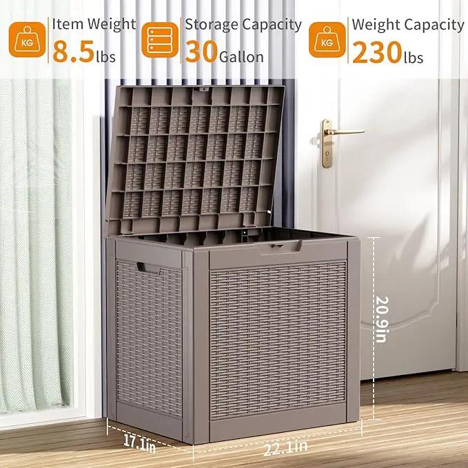 30 Gallon Resin Deck Box, Lockable Patio Outdoor Storage Box for Furniture, Garden Tools and Tools Storage, Waterproof Outside Storage Boxes - Grey by GreenHaven Gardens