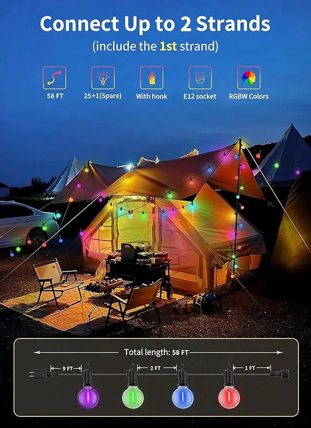 Brightown RGBW Outdoor String Lights, 58FT LED Patio Lights with Remote and Timer, Commercial Grade Waterproof Hanging Lights with 27 Shatterproof Bulbs(2 Spare) for Backyard Porch Garden Party Decor by GreenHaven Gardens