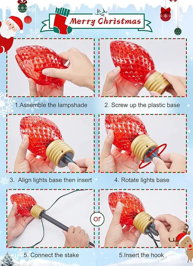 Strawberry Jumbo C9 Christmas Pathway Lights Outdoor - 2 Pack Total 17 Feet 10 LED C9 Christmas Lights, Jumbo Bulb Outdoor Decorations for Yard Lawn Holiday Outside by GreenHaven Gardens