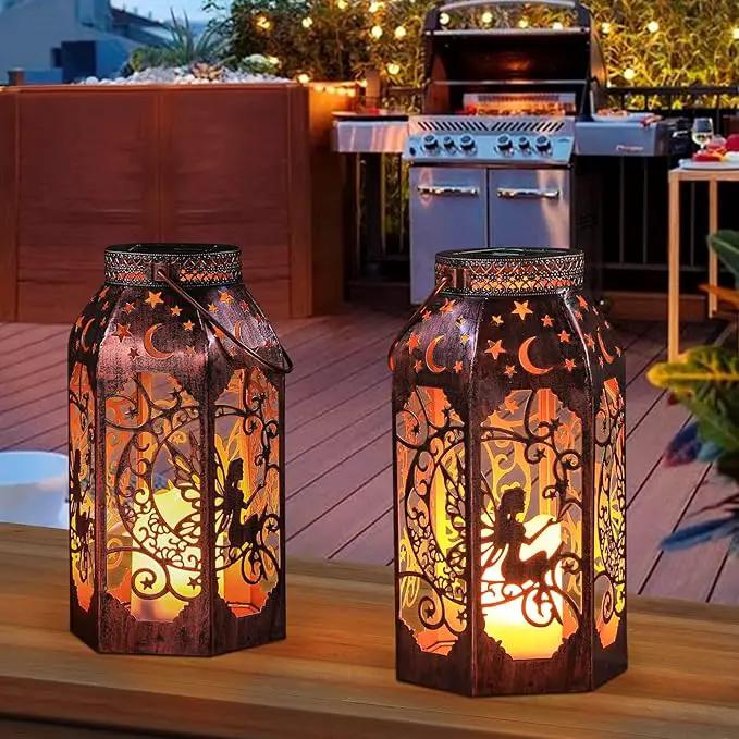 Solar Lanterns Outdoor Garden Hanging Lantern Waterproof LED Metal Bronze Moon Fairy Lantern Waterproof Flickering Flameless Candle Mission Lights for Table,Patio,Mother's Day Gift(2Pack) by GreenHaven Gardens