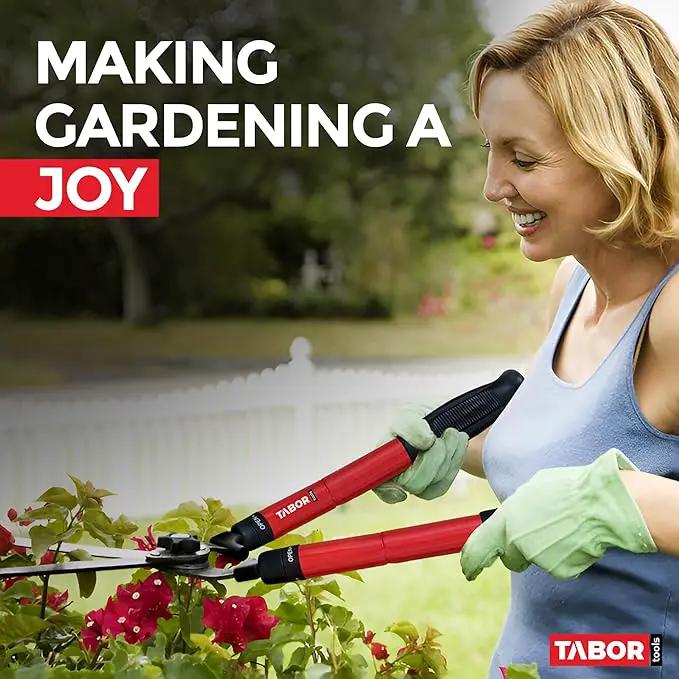 TABOR TOOLS B212A Telescopic Hedge Shears with Wavy Blade and Extendable Steel Handles. Extendable Manual Hedge Clippers for Trimming Borders, Boxwood, and Tall Bushes. by GreenHaven Gardens