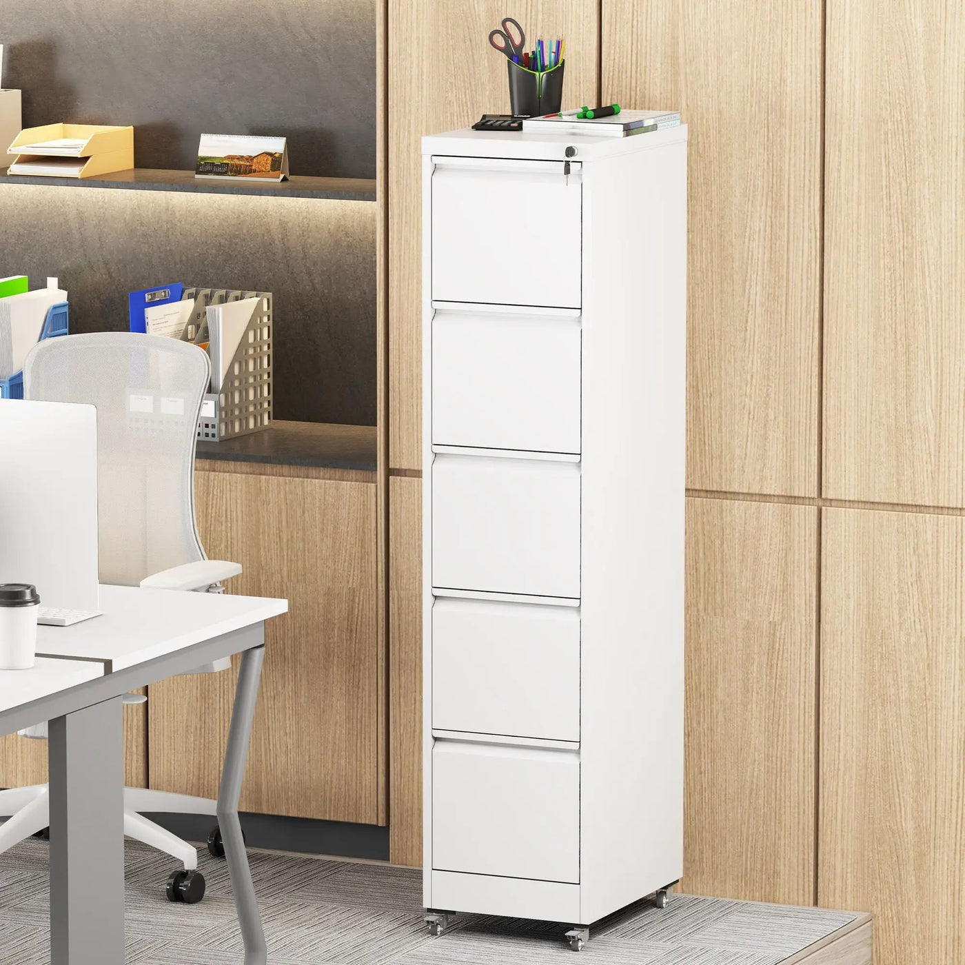 Drawer Metal Locking Vertical File Cabinet With Wheels Heavy Duty Lockable Storage by HouseOfZazla