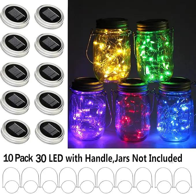 Mason Jar Solar Lights 10 Pack 30 LED Outdoor Solar Firefly Lights, Solar Fairy String Lids Lights,Waterproof Mason Solar Lights with Hangers for Regular Mouth Jars Christmas Gifts(Jars Not Included) by GreenHaven Gardens