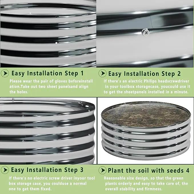 3PCS 3x3x1FT Galvanized Raised Garden Bed Kit,Vegetable Boxes-Round Metal Flower Box,Large Planter Raised Beds Outdoor Garden for Planting,Fruit,Herb-Sliver by GreenHaven Gardens