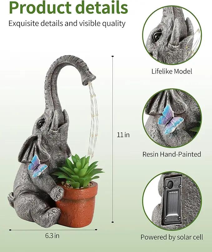 iStatue Solar Elephant Figurine with Succulent Plant Pot - 11'' Hand-Painted Lifelike Resin Lawn Ornaments Statue for Yard Art Garden Decor Gifts (Elephant) by GreenHaven Gardens