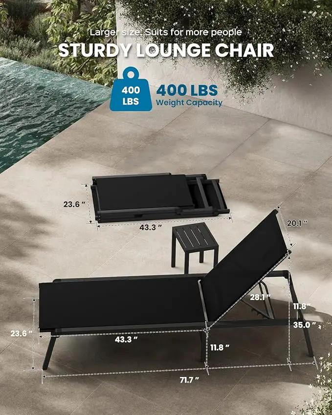 Pool Lounge Chairs Set of 2, Foldable Aluminum Chaise Lounge Outdoor with 5 Positions Recliner - Free Assembly - Patio Chaise Lounge Chair for Poolside, Beach, Yard (Black, 2 Pack) by GreenHaven Gardens