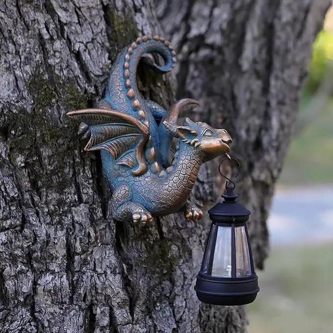Dragon Solar Garden Statue - Gothic Outdoor Wall Hanging Decor with Solar Light, Fantasy Dragon Figurine for Patio, Yard, or Tree - Unique Whimsical Gift for Adults, Men & Women by GreenHaven Gardens