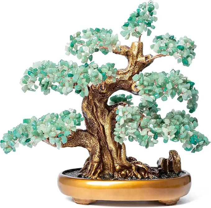 Green Aventurine Gemstone Crystal Bonsai Tree of Life Large Feng Shui Money Chakra Tree for Luck and Wealth Desk Decoration(1,251 Gem Count) by GreenHaven Gardens