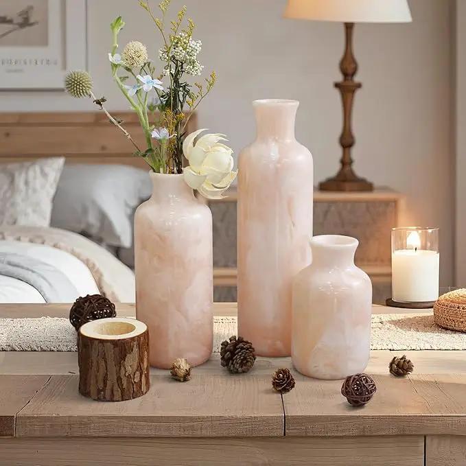 Resin 3 Piece Vase Set, Farmhouse Decor, Home Decorative Vase, Vases for Your Kitchen, Bedroom, Office, Living Room, Bathroom, & Shelf Centerpiece Table Decorations, Pink by GreenHaven Gardens