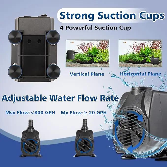 Submersible Water Pump, 800GPH 60W Ultra Quiet Fountain Pump (3000L/H), with 4 Nozzles 10ft High Lift for Aquarium, Fish Tank, Pond, Waterfall, Outdoor, Statuary, Hydroponics by GreenHaven Gardens