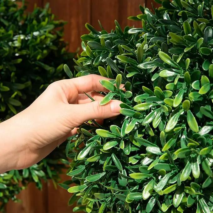 Premium 16" Diameter Artificial Japanese Boxwood Topiary – Set of 2 Faux Plants in Beige Decorative Planters – Realistic, UV-Resistant, Weatherproof Outdoor & Indoor Décor by GreenHaven Gardens