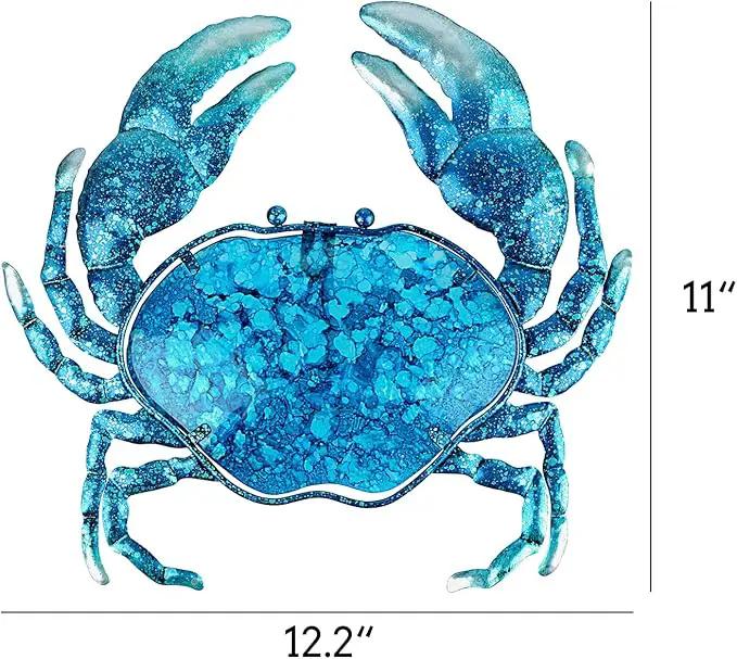John's Studio Crab Wall Decor Outdoor Metal Bathroom Hanging Art Glass Blue Ocean Theme Decorations for Home, Pool and Patio by GreenHaven Gardens