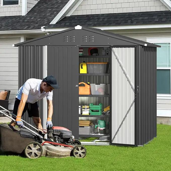Gizoon Outdoor Storage Shed 8 x 6 FT, Galvanized Metal Garden Shed with Double Lockable Doors, Outdoor Storage Clearance for Backyard Patio Lawn-Dark Grey by GreenHaven Gardens