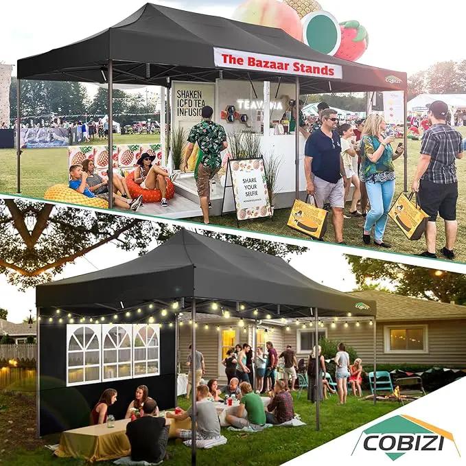 COBIZI 10x20 Pop Up Canopy Heavy Duty with 6 Sidewalls, Commercial Heavy Duty Pop Up Tent for Parties All Weather Waterproof and UV 50+ Wedding Tent with Roller Bag(Legs Upgraded),Black by GreenHaven Gardens