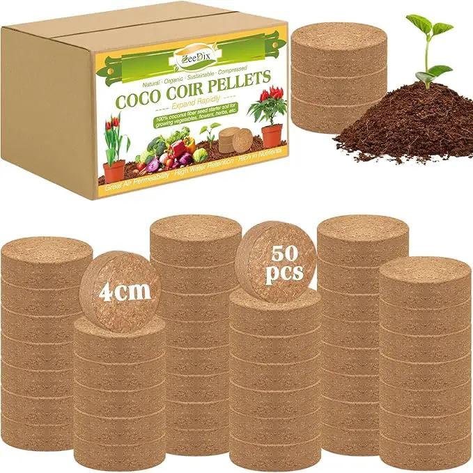 ZeeDix 50Pcs 40mm Compressed Coco Coir Fiber Potting Soil Seed Starters - Organic Coco Coir Pellet Fiber Soil for Planting Bonsai, Herbs, Flowers and Vegetables by GreenHaven Gardens