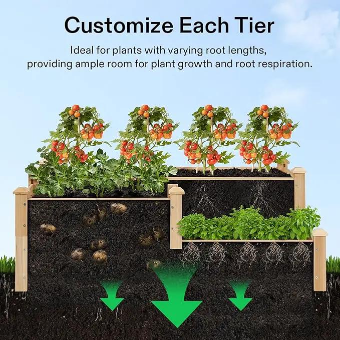 VIVOSUN 3-Tier 3-Grid Wooden Raised Garden Bed, 42.5 x 34.5 x 15 Inches, Outdoor Elevated Wood Planter Box with Screwdriver for Gardens, Patios, Backyards, Balcony and Outdoors by GreenHaven Gardens