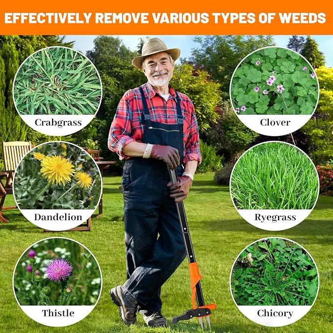 Weed Puller Tool, Stand Up Weed Puller Heavy Duty, Weeding Tool with 39" Ergonomic Long Handle and 4 Manganese Steel Claws, Easy Eject Mechanism, Weeding Without Bending, Pulling, or Kneeling by GreenHaven Gardens