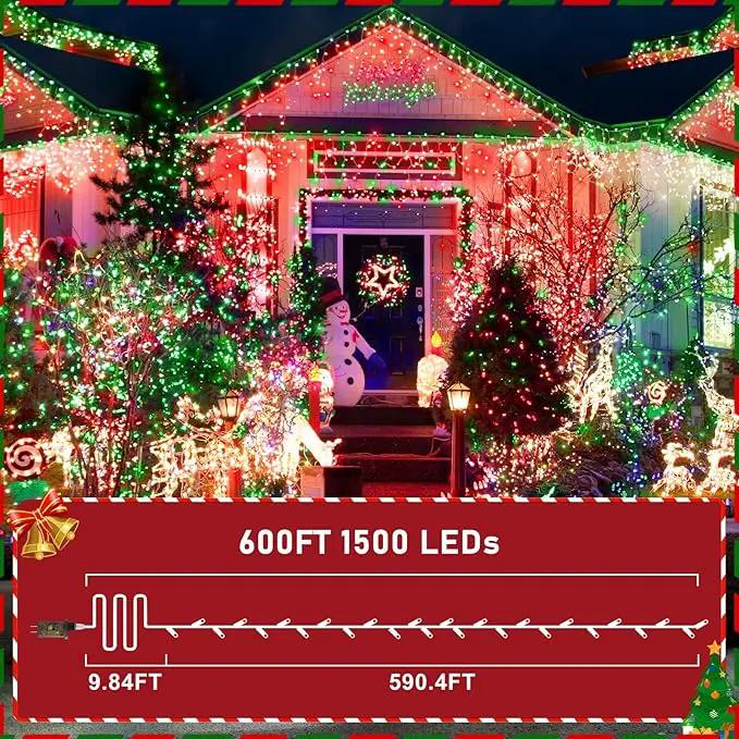 KNONEW 600ft 1500 LED String Lights Outdoor Christmas Lights 8 Modes & Timer Fairy Light Plug in Waterproof LED String Lights for Xmas Yard Tree Wedding Party Holiday Decorations (Red and Green) by GreenHaven Gardens