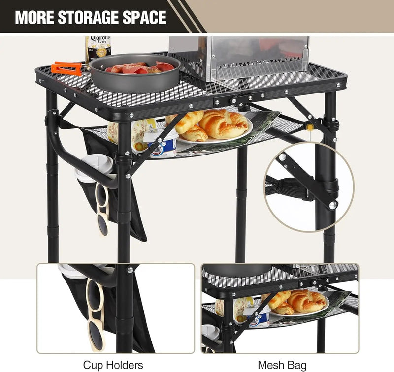 REDCAMP Small Folding Grill Table for Outside, 3 Heights Adjustable Lightweight Portable Metal Aluminum Outdoor Grill Table for Camping Picnic Cooking BBQ, Black 24x16 inches by GreenHaven Gardens