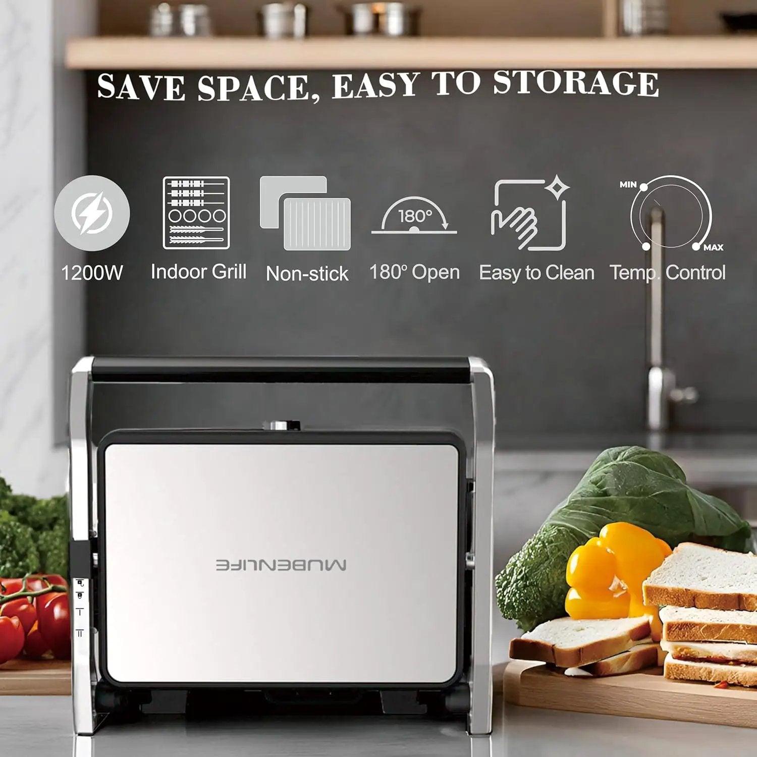 Panini Press, Electric Sandwich Press Grill, Open 180 Degrees, Electric Grill Indoor, Perfect for Grilling Sandwich, Steak, Burger, Adjustable Temperature Control, Non Stick Coating by GreenHaven Gardens