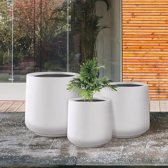 Kante 15.3"+11.6"+8.2" Dia Round Concrete Planter, Large Outdoor Indoor Planter Pots Containers with Drainage Holes and Rubber Plug for Home Garden Patio, Pure White by GreenHaven Gardens