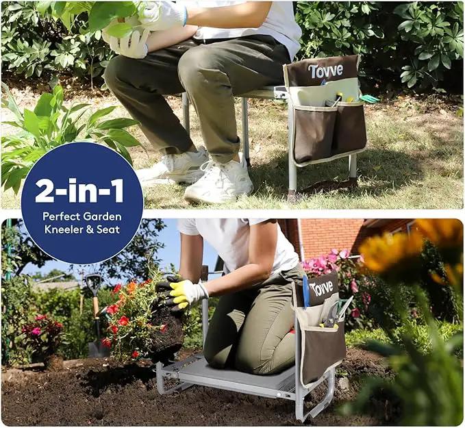 Upgraded Garden Kneeler and Seat with Thicken & Widen Soft Kneeling Pad, Heavy-Duty Foldable Garden Stool with Large Garden Tool Bag, Portable Garden Bench Gardening Gifts for Women, Seniors by GreenHaven Gardens