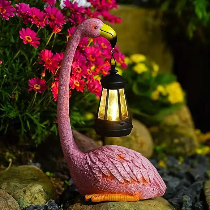 Solar Flamingo Statues for Garden Decor: Outdoor Figurines Sculpture with Lantern for Lawn Patio Yard Balcony - Gifts for Mom Grandma by GreenHaven Gardens