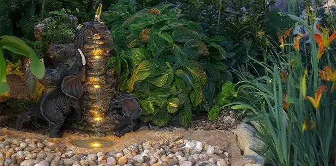 Outdoor Elephant Figurine Lights Animal Solar Garden Statue Decor, Decorative Mothers Day Mom Gifts, Outdoor Decor for Patio by GreenHaven Gardens