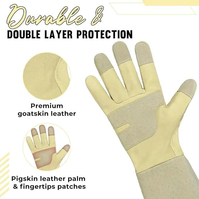 HANDLANDY Rose Pruning Gardening Gloves for Men Women, Thorn Proof Forearm Protection Leather Garden Gloves, Gardening Gifts for Gardeners (Beige- Goatskin, X-Large (Pack of 1)) by GreenHaven Gardens