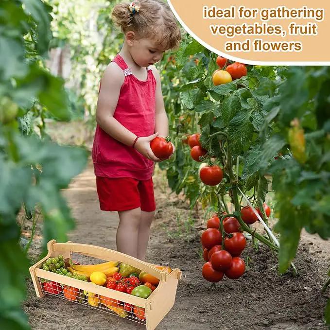 Large Garden Hod Harvest Basket 19 x 11 x 6 Inch, Wooden Gathering Basket with Handle Gardening Gifts for Mom Father Grandma Women Gardener Birthday Washing and Holding Fruit Vegetable by GreenHaven Gardens