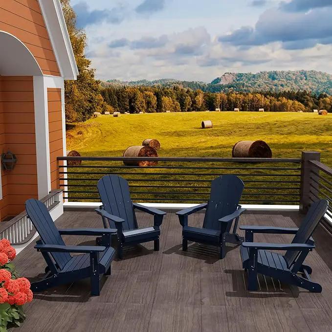 Westin Outdoors Laguna WO Home Furniture Adirondack Chair 4 PC Set Classic Outdoor Patio Folding Chair for Bon Fire Pit Lawn Backyard Beach Plastic Weather-Resistant (Navy Blue) by GreenHaven Gardens