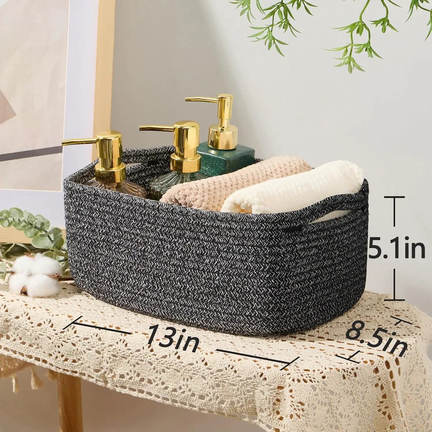 Small Storage Baskets for Organizing | Closet Organizer Bins | Shelf Toy Basket | Woven Rope Baskets | Cube Decorative Box | Shallow Basket | 13x8.5x5.1” | 3 Packs Dark Gray by GreenHaven Gardens