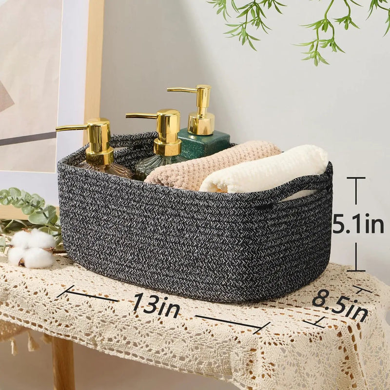 Small Storage Baskets for Organizing | Closet Organizer Bins | Shelf Toy Basket | Woven Rope Baskets | Cube Decorative Box | Shallow Basket | 13x8.5x5.1” | 3 Packs Dark Gray by GreenHaven Gardens