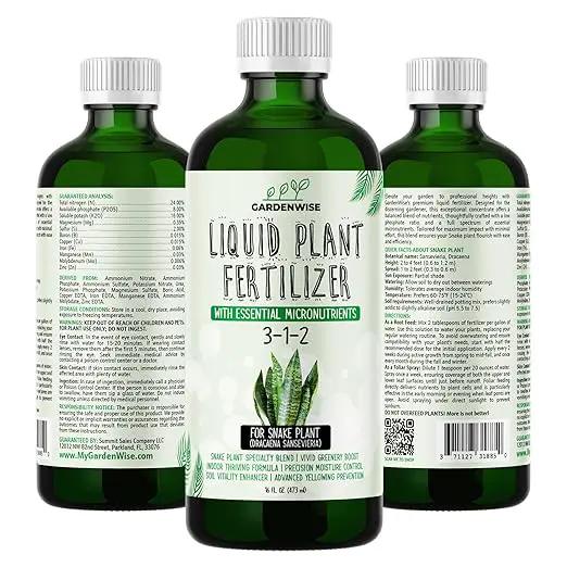 3-1-2 Liquid Fertilizer Concentrate with Micronutrients - Ideal Snake Plant Food for Sansevieria (Dracaena trifasciata), Indoor Plant Care (16 OZ) by GreenHaven Gardens