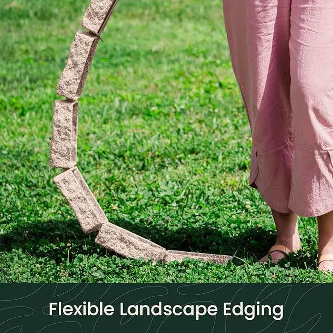 Beuta Landscape Edging | Garden Edging Border | Faux Stone Bricks for Lawn edging, Flower beds, Pathways & Yard Edging– 10 Packs | Each Section Has 6 Bricks 48"L x 4"W x 2.25"H | 30 Spikes|Cobblestone by GreenHaven Gardens