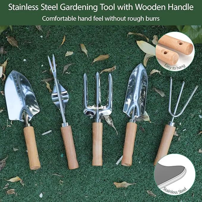 Garden Tool Set, 10 Piece Kit with Heavy Duty Folding Stool, Detachable Storage Tote Bag, Stainless Steel Tools, Gifts for Women Men Green by GreenHaven Gardens