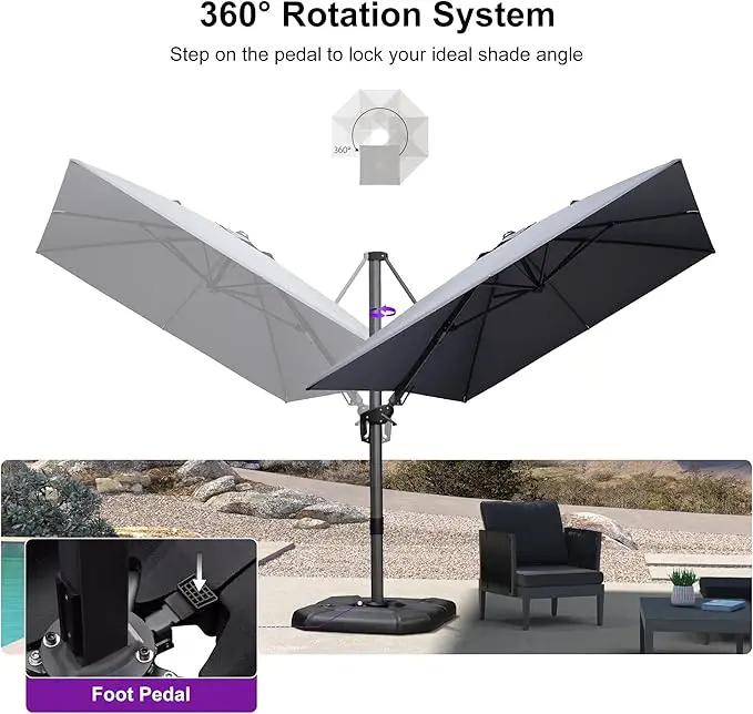 PURPLE LEAF 8.2' X 11.5' Tilting Patio Umbrella with Base Outdoor Cantilever Swivel Rectangle Umbrella Offset Umbrella with 360-degree Rotation for Garden Deck Pool Patio Light Grey by GreenHaven Gardens