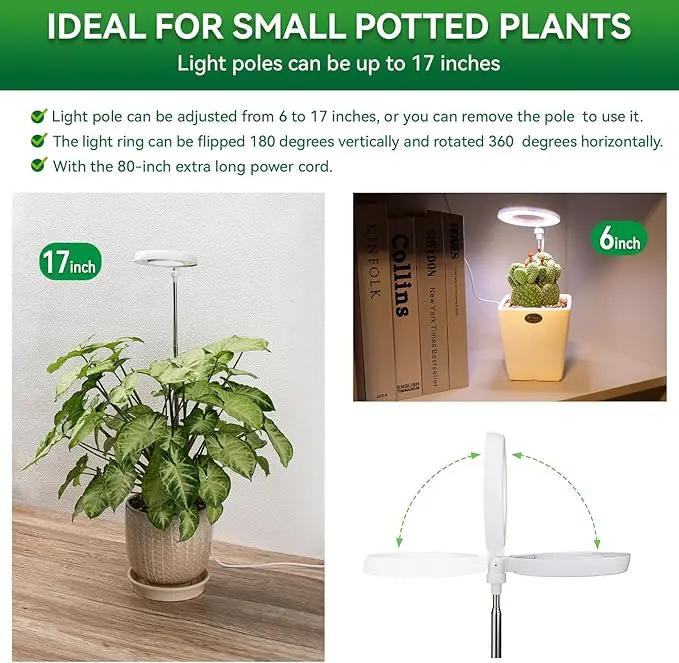 Grow Light for Indoor Plants, Full Spectrum 48LEDs Small Grow Light, Plant Light Super Bright with 4/8/12/18H Auto Timer, Dimmable, Adjustable Height 7"-17", Halo Φ3.5", Power Cord 78", Plug Included by GreenHaven Gardens