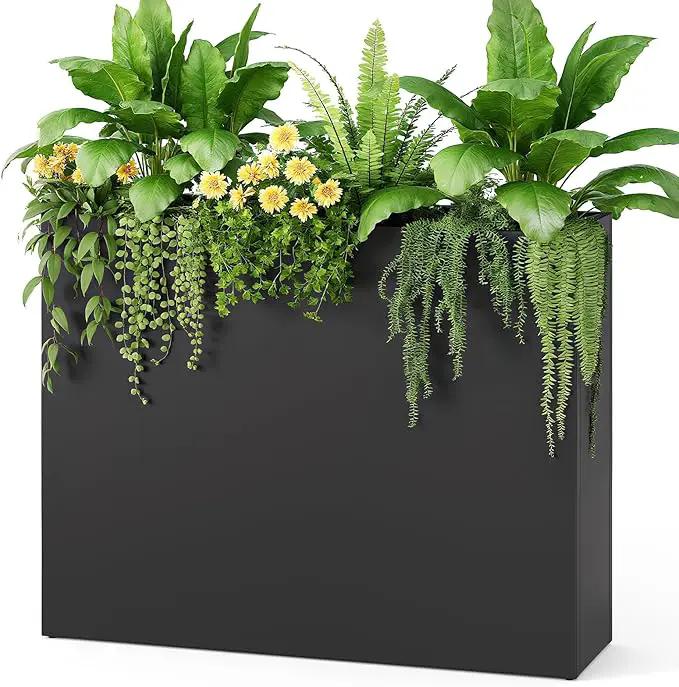 Stoog 38" Metal Tall Rectangular Planter - All-Weather Planter Box for Indoor/Outdoor Use, with Removable Insert Shelf, and Modern Design for Plants, Flowers, Garden, Black by GreenHaven Gardens