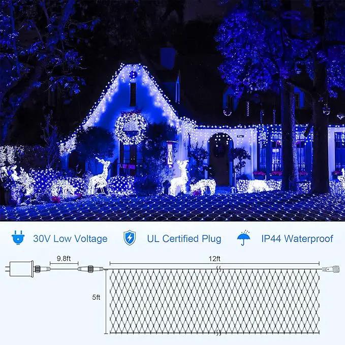 Blue Net Lights Outdoor - 360 LED Christmas Lights Plug in With Remote, 12 x 5ft Extendable 8 Modes Waterproof for Bushes Gazebo Lawn Wedding Patio Garden Tree Decoration by GreenHaven Gardens