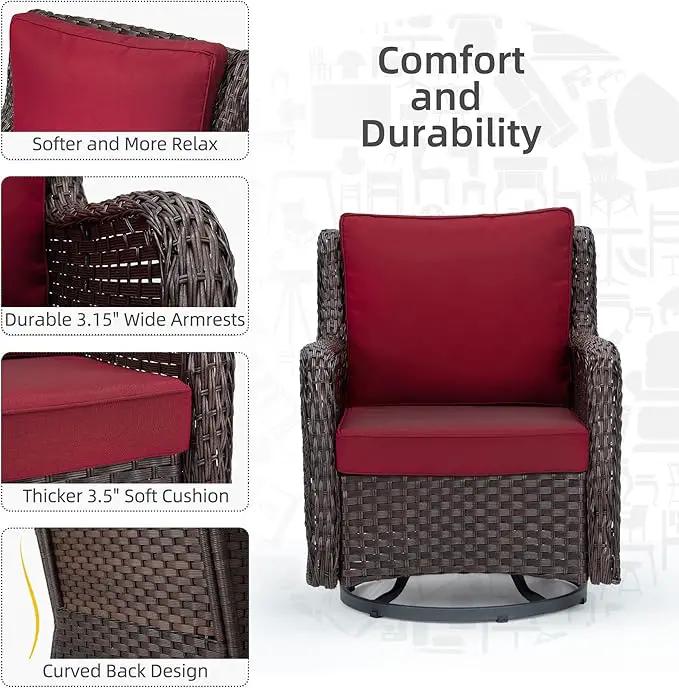 Towallmark Outdoor Swivel Wicker Glider Patio Chairs with Table Set, 3 Pieces Outdoor Bistro Set with 4”Thick Cushions and Coffee Table for Porch, Balcony, Deck (Red) by GreenHaven Gardens