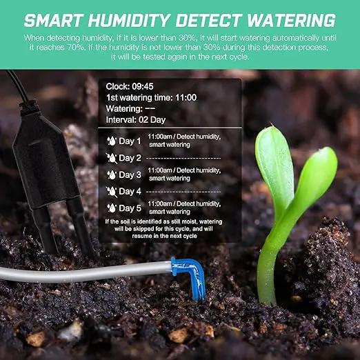 Automatic Plant Waterer Indoor Self Watering System for 15 Potted Plants, Auto Drip Irrigation Kit Programmable Water Timer with Smart Humidity Detection, Green