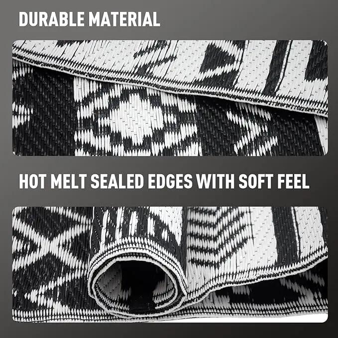 WILDROOTS 9x12 Feet Black and White Plastic Outdoor Rug, Stain Resistant Waterproof Reversible Outdoor Patio Rug, Fade Resistant Camping Rug by GreenHaven Gardens