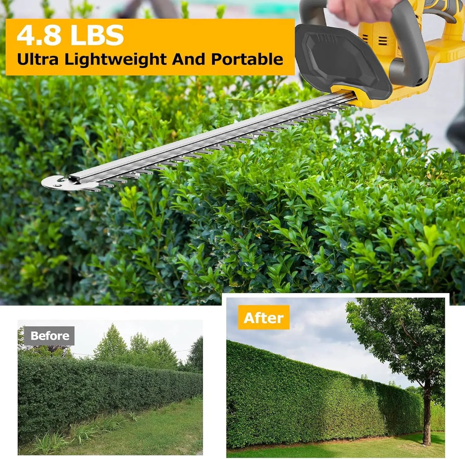 Hedge Trimmer Compatible for Dewalt 20V 60V DCB206 DCB609，Cordless Electric Hedge Trimmer with 1600RPM Brushless Motor, 22'' Dual-Action Blade with 3/5'' Cutting Capacity (NO Battery) by GreenHaven Gardens