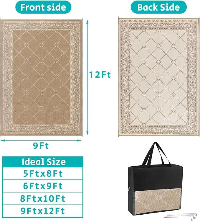HEBE Outdoor Rug Waterproof 9x12, Reversible Plastic Straw Rug RV Camping Rug, Indoor Outdoor Patio Mat Clearance, Outside Carpet for Porch,Deck,Camper,Balcony,Backyard,Picnic by GreenHaven Gardens